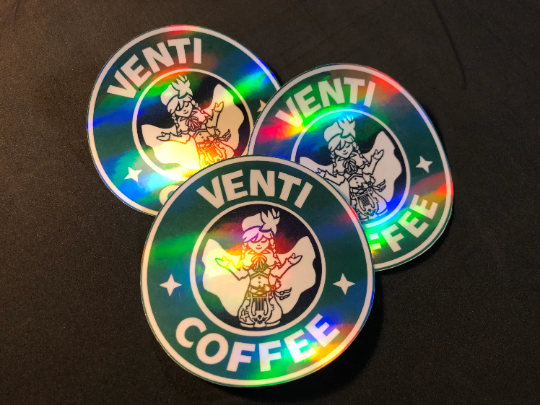 Barbatos and Venti Coffee Holographic Stickers Genshin Impact