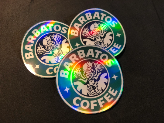 Barbatos and Venti Coffee Holographic Stickers Genshin Impact
