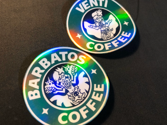 Barbatos and Venti Coffee Holographic Stickers Genshin Impact